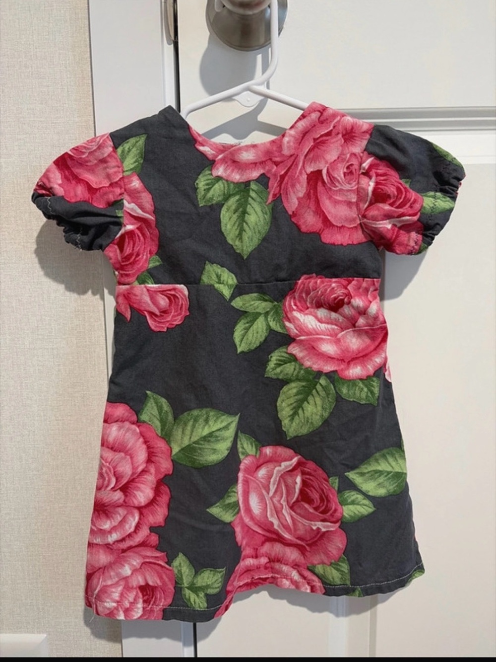 Amish Made!! Girl's Black Dress with Pink Rose Print